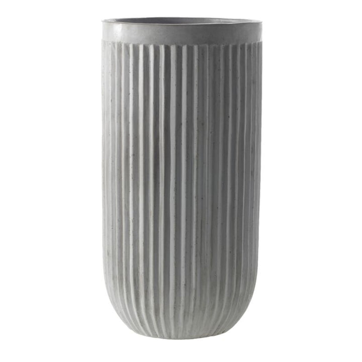 Gray Ribbed Concrete-Look Round Container