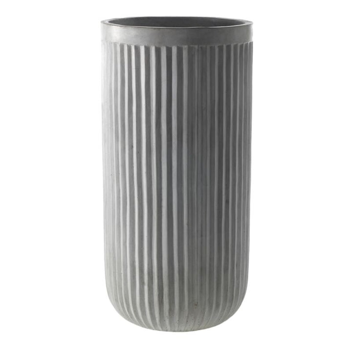 Gray Ribbed Concrete-Look Round Container