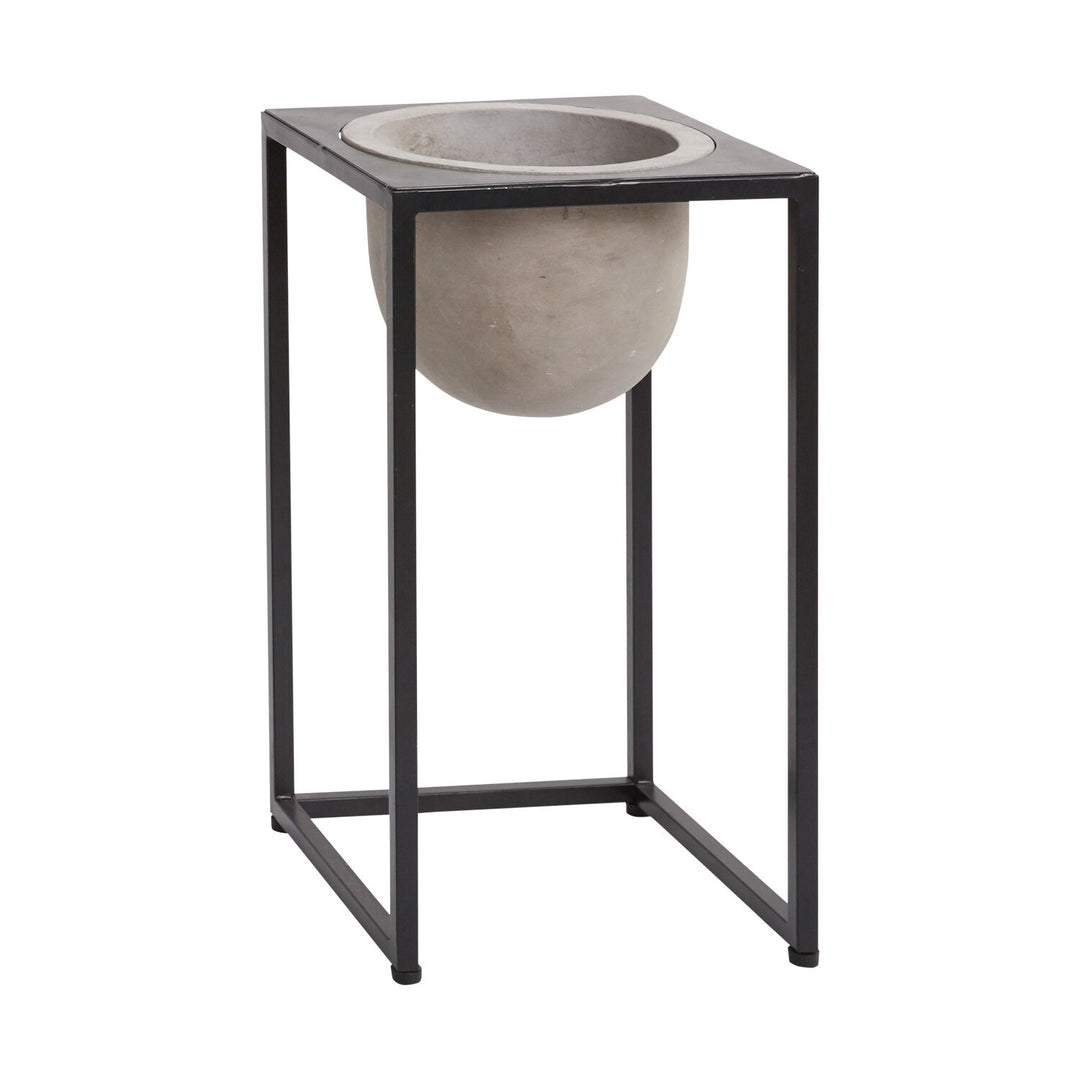 Concrete Planter in Black Iron Stand