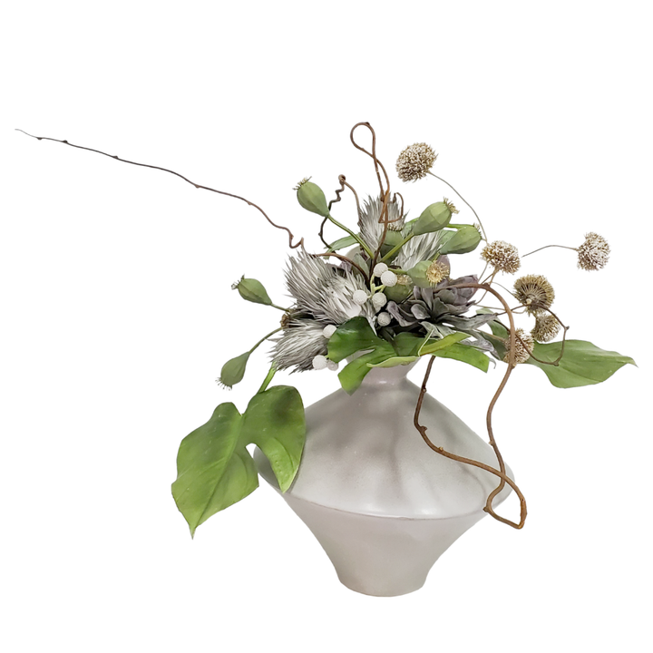 Philo Leaves, Pods, Foam Flowers and Kiwi in Ceramic 22"H