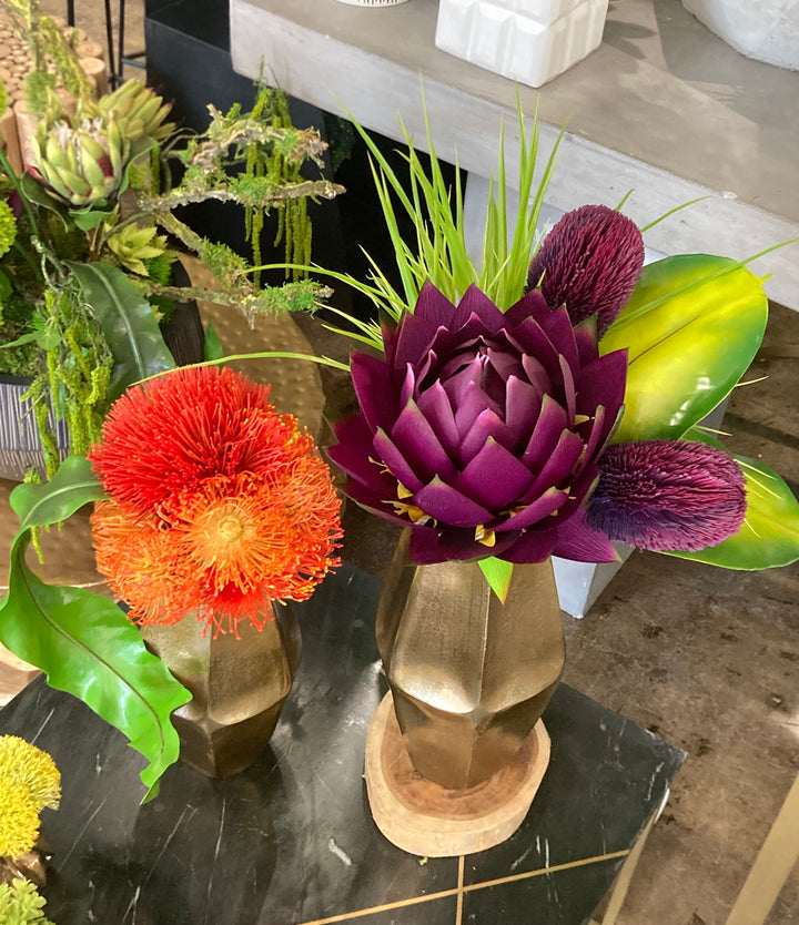 Protea with Banksia and Tropical Leaf with Grass in Vase FH: 27"