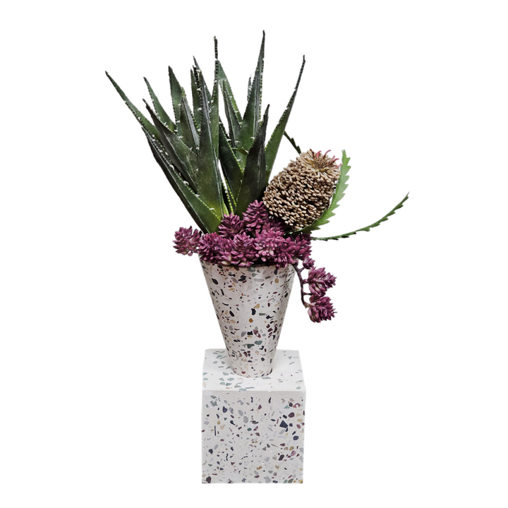 Aloe, Banksia, Sedum in Vase FH: 17"