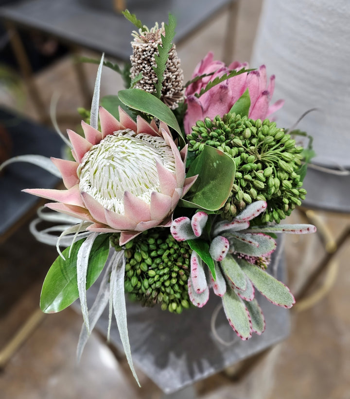 Succulents and Protea in a Ceramic FH: 16"