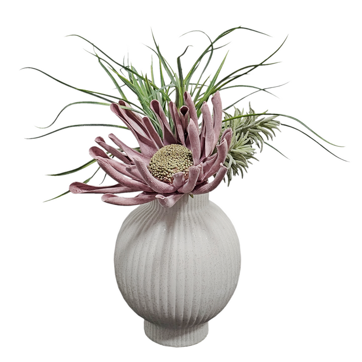 Foam Flower with Grass and Succulent in Ribbed Ceramic FH: 20"