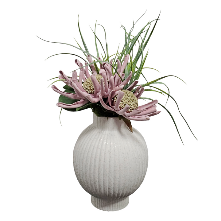 Foam Flowers with Grass in Ribbed Ceramic FH: 20"