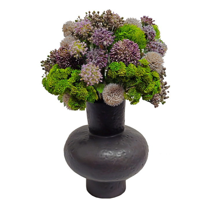 Allium, Dianthus, and Sedum in Ceramic FH: 19"