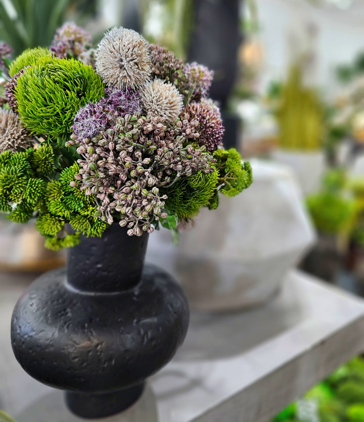 Allium, Dianthus, and Sedum in Ceramic FH: 19"