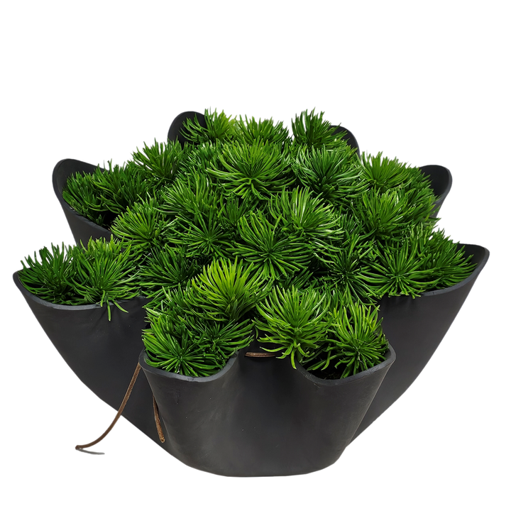 Green Grass Puffs in Charcoal Rubber Bowl.  FH: 10"