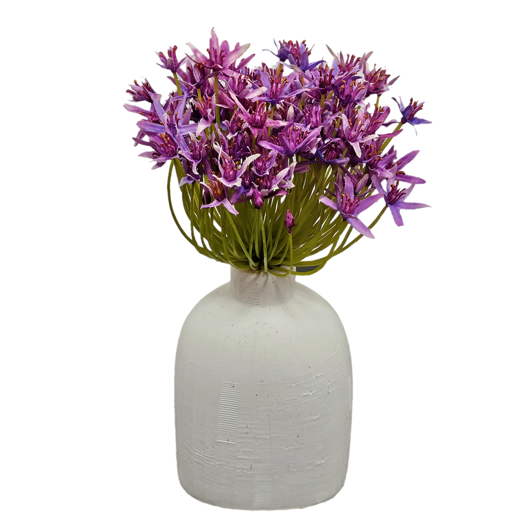 Purple Allium in Matte White Ceramic Vase 10.5"H