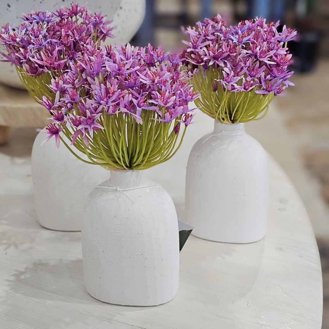 Purple Allium in Matte White Ceramic Vase 10.5"H