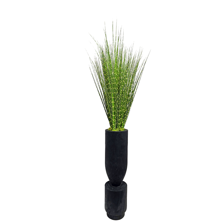 Zebra Grass in Black Carved Wood Vase 48"H