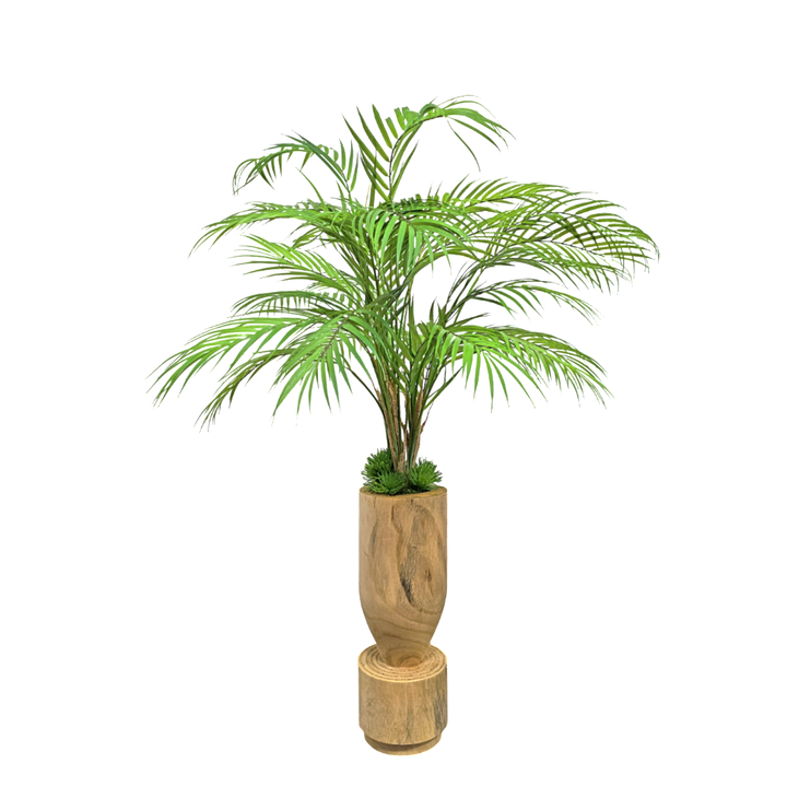 Real Touch Areca Palm in Carved Natural Wood Vase 40"H