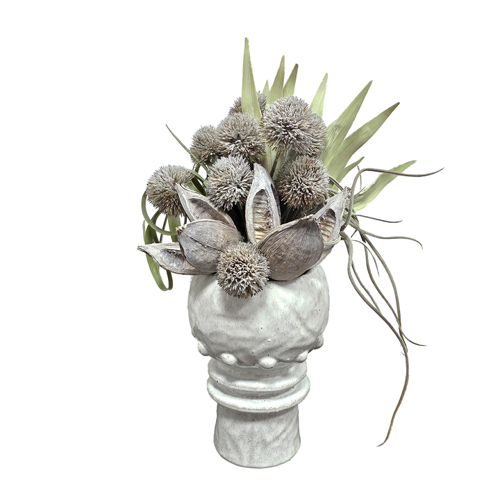 Sora Pods, Tillandsia and Foam Leaves in Glazed Ceramic 17"H