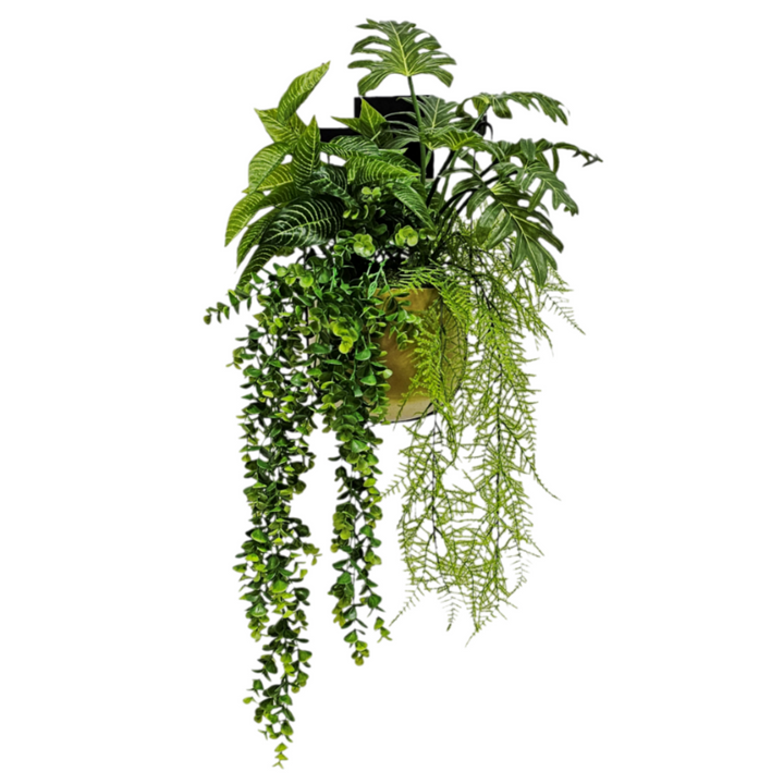 Hanging Planter with Mixed Leaves, Asparagus Fern and Hanging Eucalyptus FH: 36"H