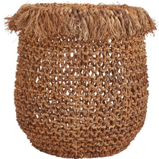 Woven Banana Leaf Basket with Fringe