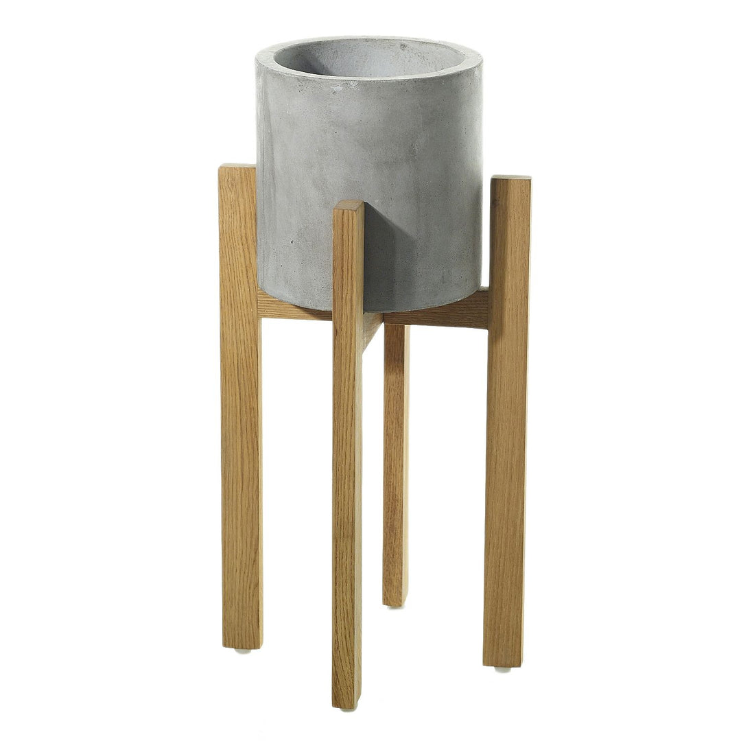 Concrete Round Planter on Wooden Stand