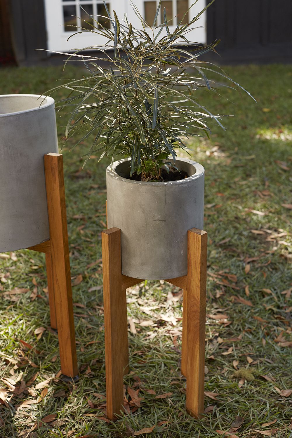 Concrete Round Planter on Wooden Stand