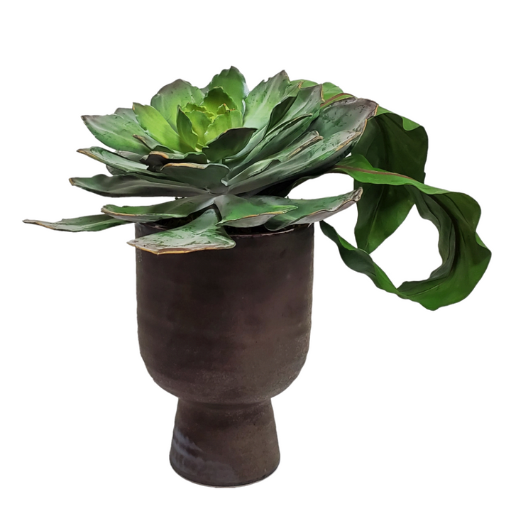 Large Succulent and Tropical Leaves in Vase. FH: 15"