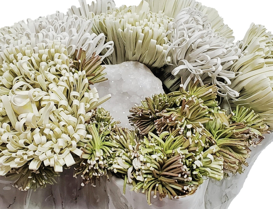 Foam Flowers with Large Geode in Vase