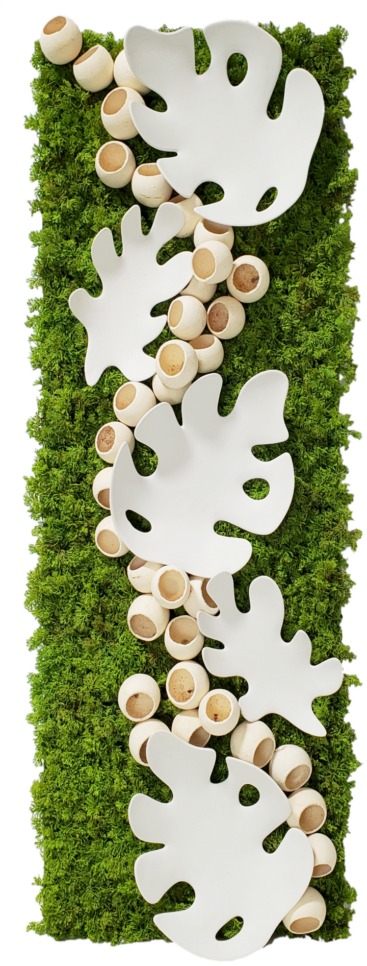 Organic Wall Art with Italian Ceramic Tropical Leaves, Pods and Moss 50"H