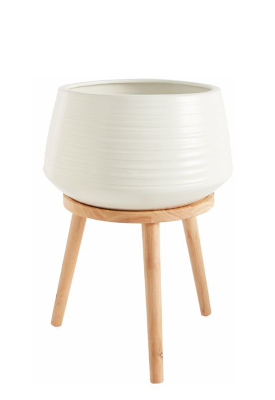 White Ceramic Bowl on Wood Stand