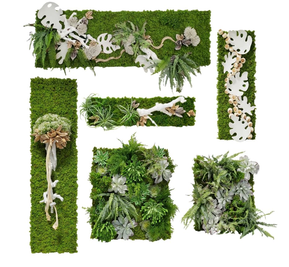 Organic Wall Art with Italian Ceramic Tropical Leaves, Ferns, Dried Pods, Foam Flowers and Moss 28"H