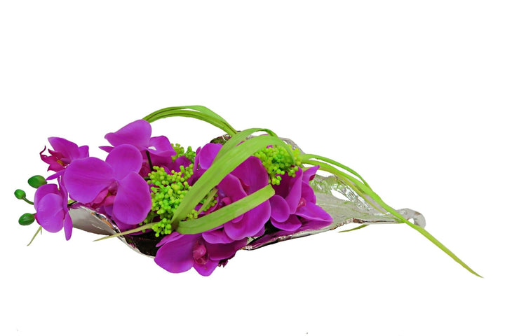 Orchids and Looped Grass in Platter