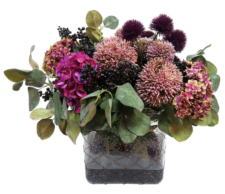 Allium and Hydrangea with Eucalyptus Leaves in Vase