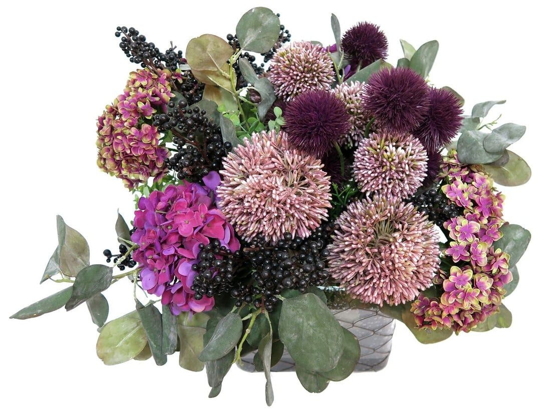 Allium and Hydrangea with Eucalyptus Leaves in Vase