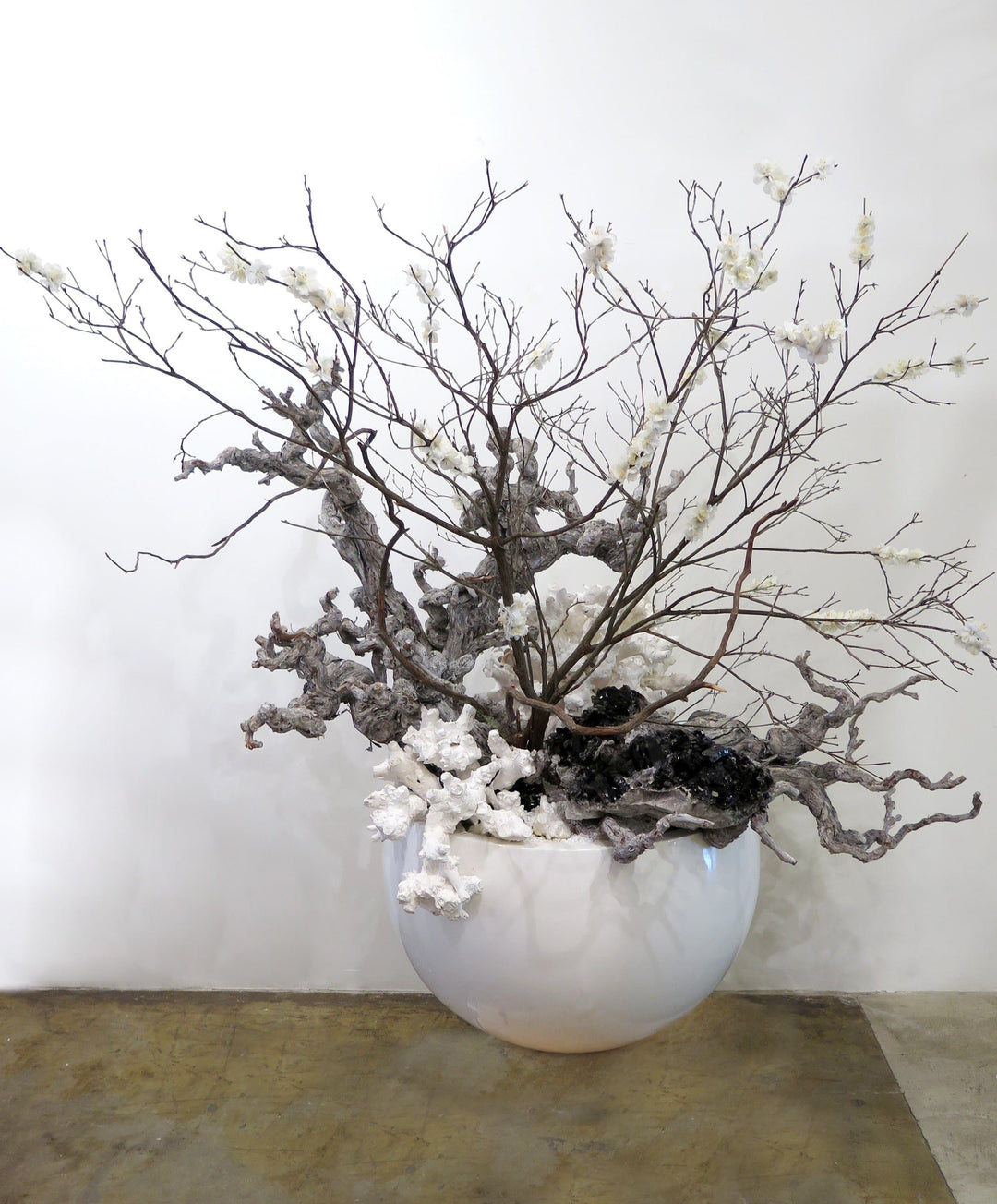 Branches with Blossoms and Geodes in Planter