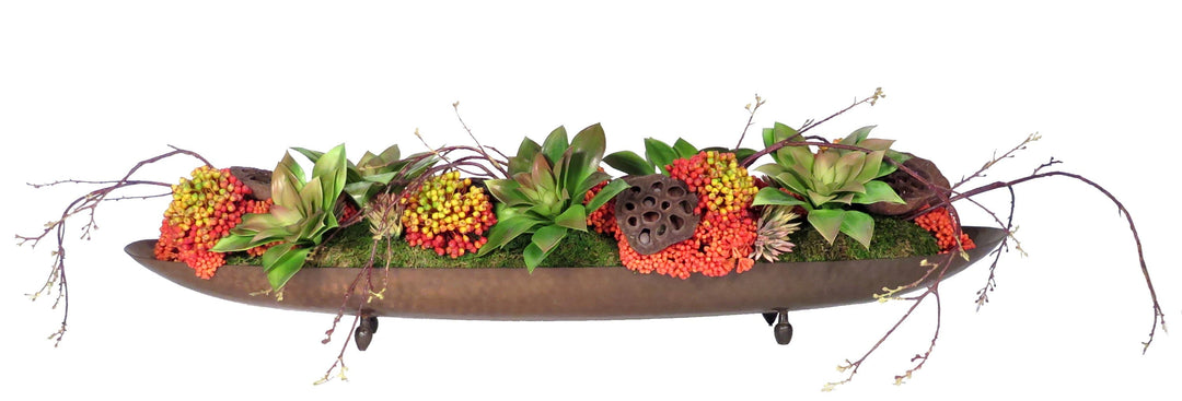 Succulents and Berry Clusters with Branches in Tray