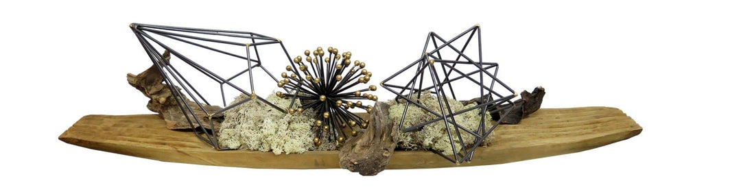 Geometric Sculptures with Driftwood and Reindeer Moss in Tray