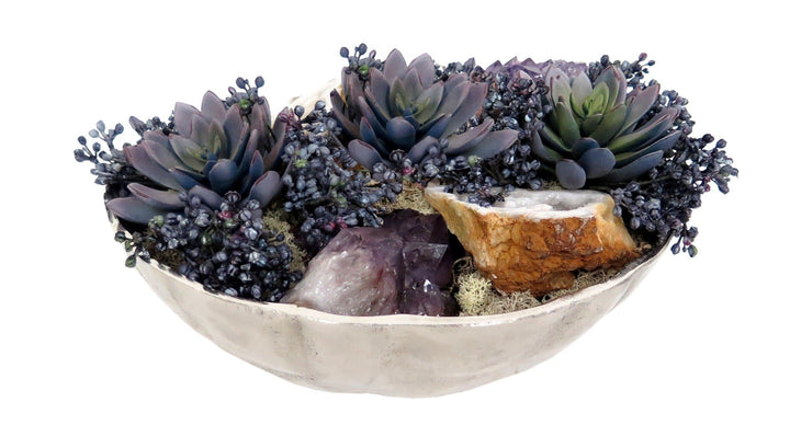 Succulents with Amethyst and Geodes in Bowl