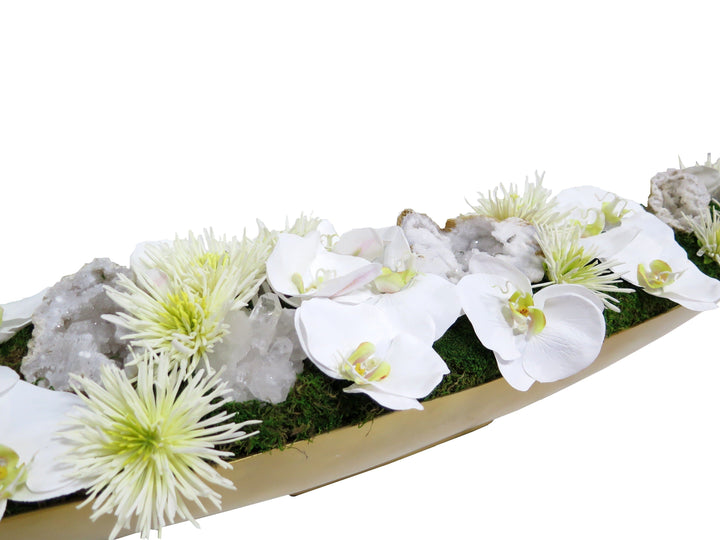 Orchids and Spider Mums with Crystals in Tray