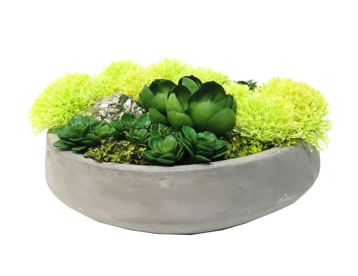 Yarrow with Succulents and Pyrite Stones in Bowl