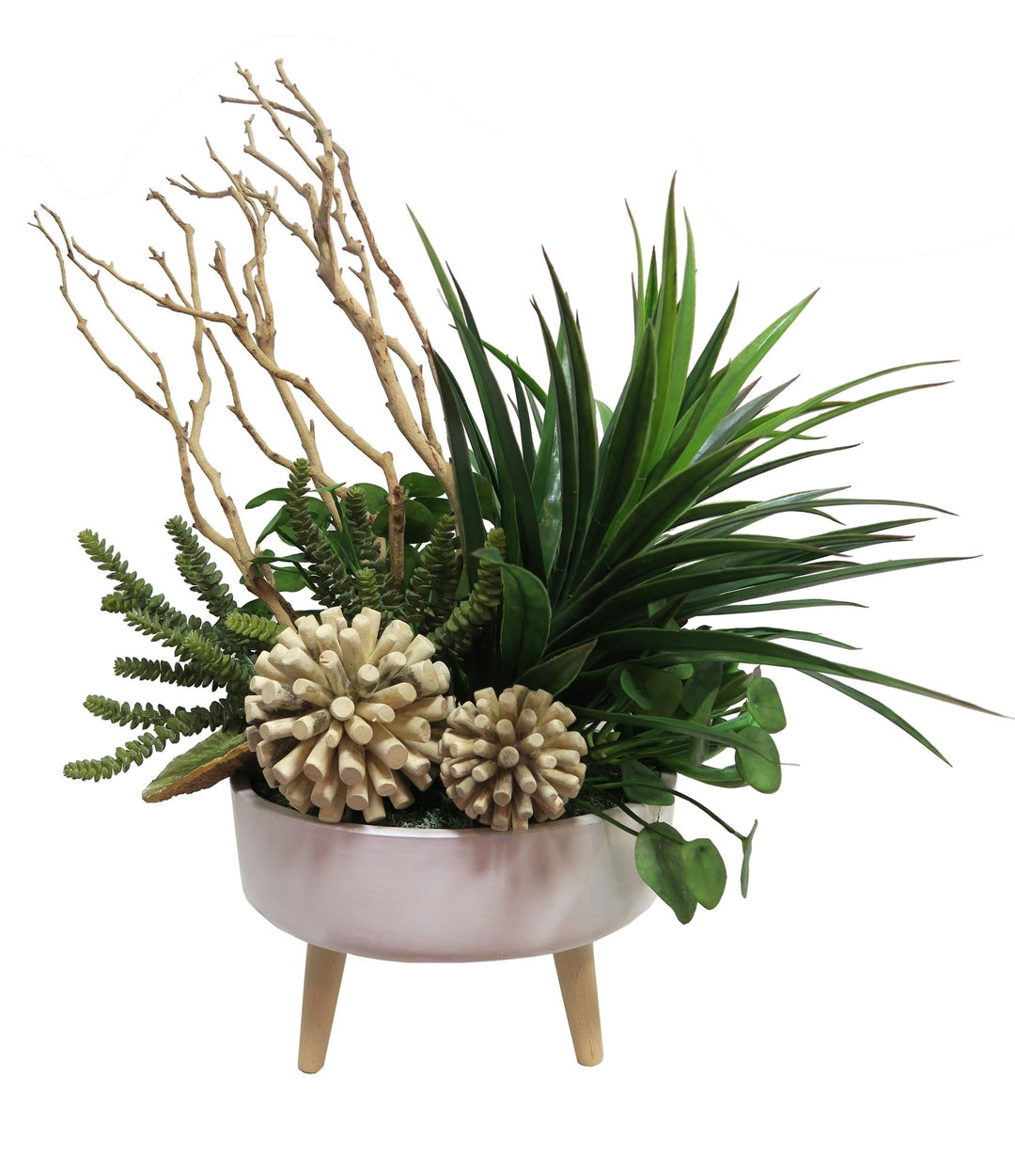 Dracaena with Manzanita and Wood Spheres in Bowl