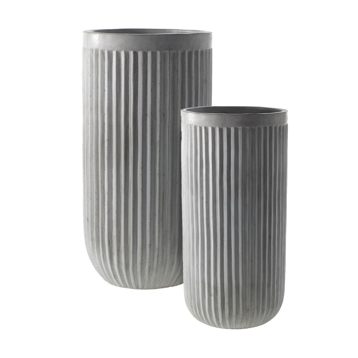 Gray Ribbed Concrete-Look Round Container